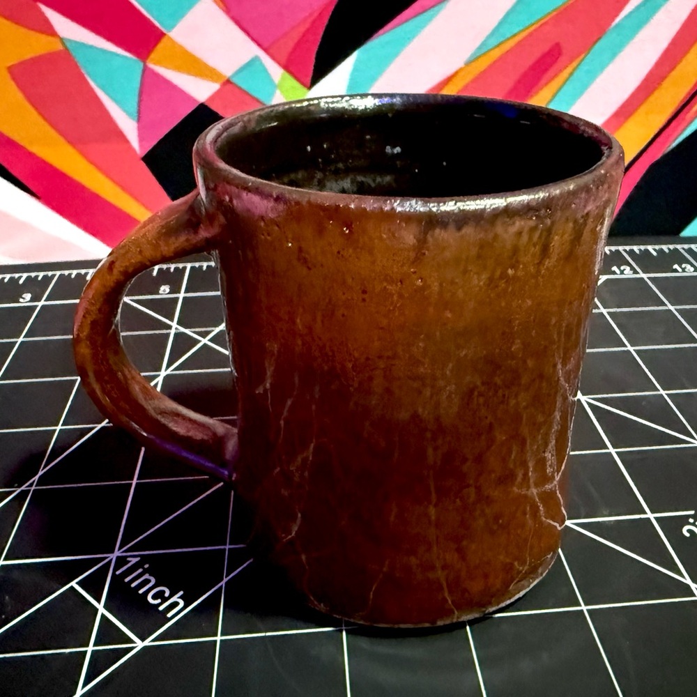 Hand Thrown Studio Art Pottery Mug Artist Signed Unique Drip Glaze
